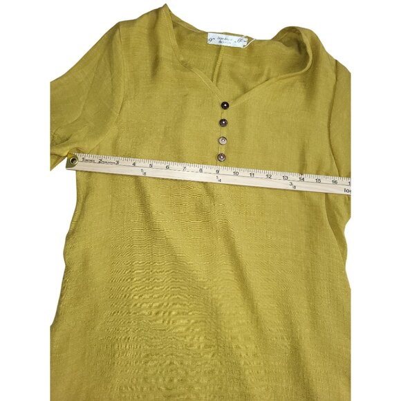 Yellow Asymmetrical Hem Long Sleeve Tunic Dress Large - Picture 7 of 7